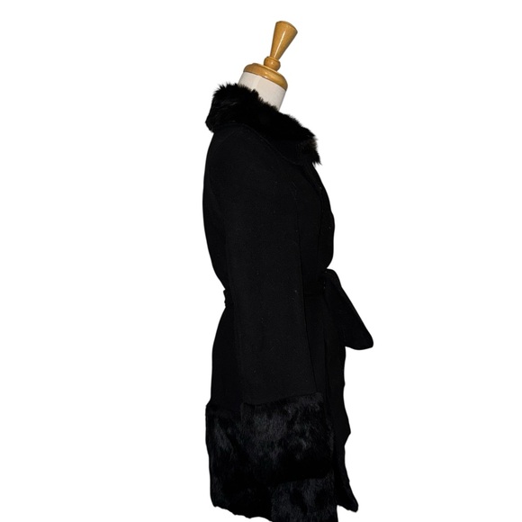Bebe Black Fur Trim Belted Dress Coat – Women’s Medium - Picture 7 of 7